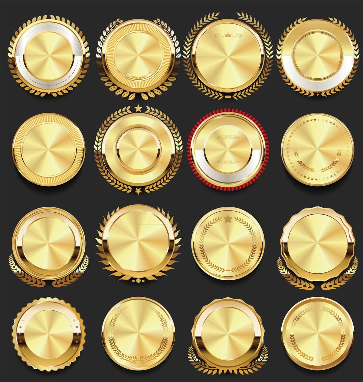 Retro vintage nishonlari oltin kolleksiyasi vektor tasviri | Retro vintage badges golden collection vector illustration