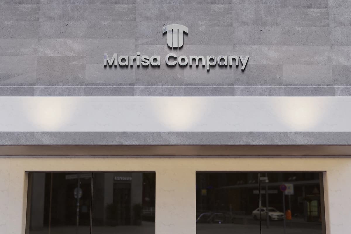 3D Chrome logotipi zamonaviy fasad belgisi | 3d chrome logo mockup modern facade sign