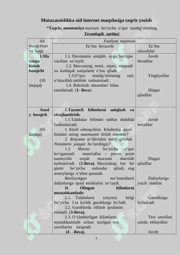 Mutaxassislikka oid internet maqolasiga taqriz yozish