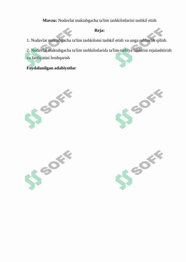 Nodavlat maktabgacha ta'lim tashkilotlarini tashkil etish