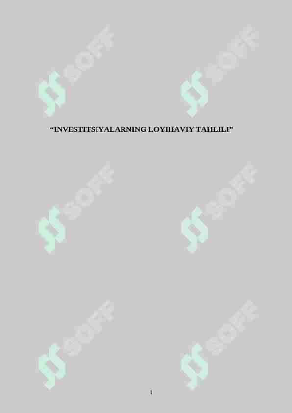 INVESTITSIYALARNING LOYIHAVIY TAHLILI
