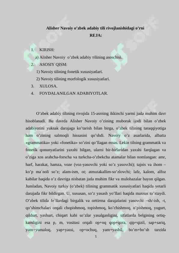 Alisher Navoiy o’zbek adabiy tili rivojlanishidagi o’rni