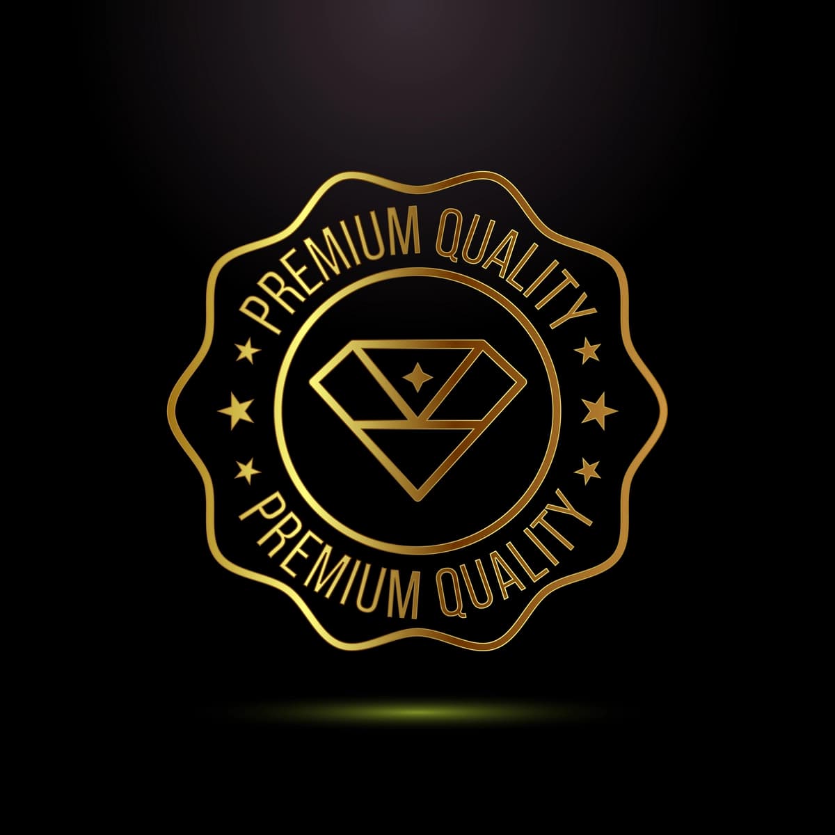 Yulduzli olmos logotipi tushirilgan yuqori sifatli oltin muhr nishoni | Premium quality gold seal badge with star diamond logo