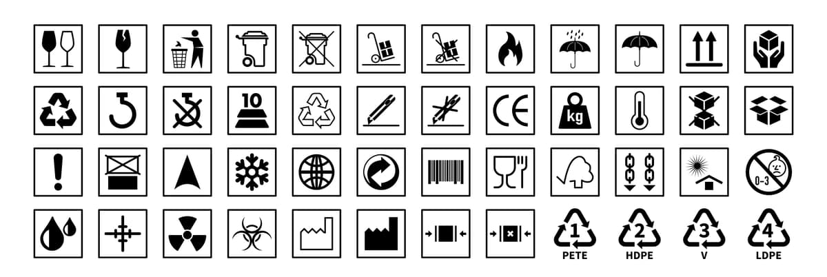 Umumiy qadoqlash haqida ogohlantirish belgisi o'rnatilgan umumiy ogohlantirish belgisi qora rangda | Common packaging warning symbol set common warning symbol set black