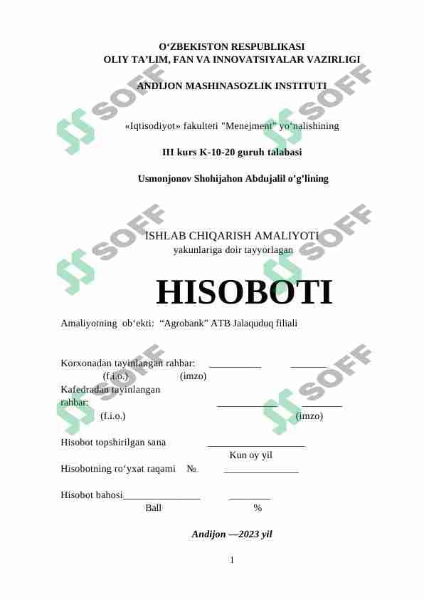 Amaliyot hisoboti Agrobank
