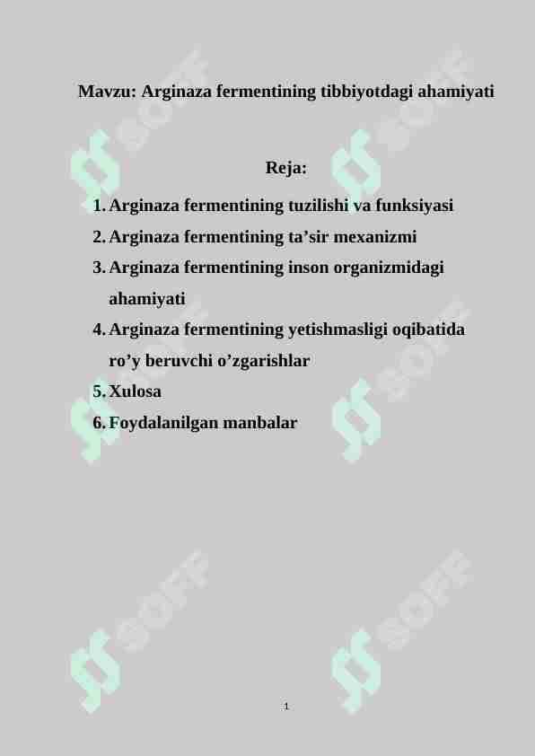 Arginaza fermentining tibbiyotdagi ahamiyati