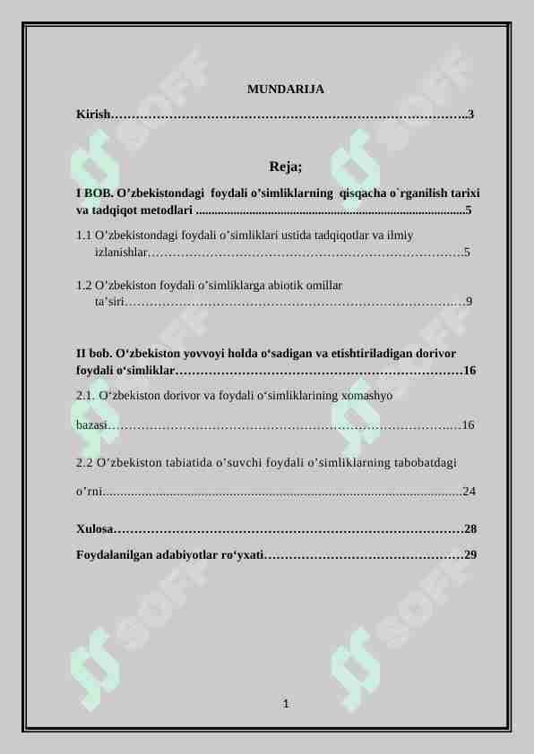 O`zbekistondagi foydali o`simliklar