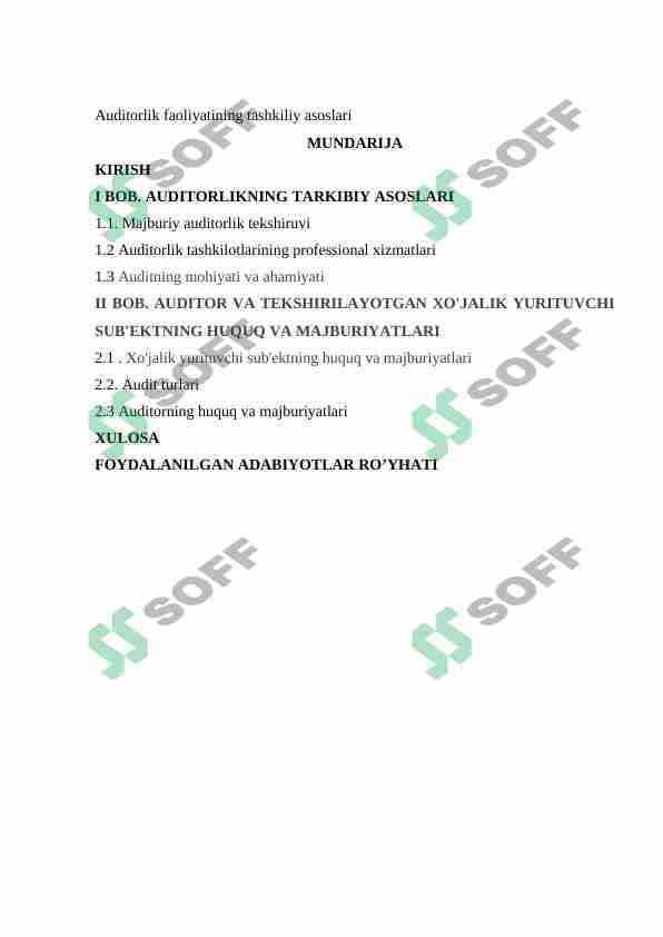 Auditorlik faoliyatining tashkiliy asoslari