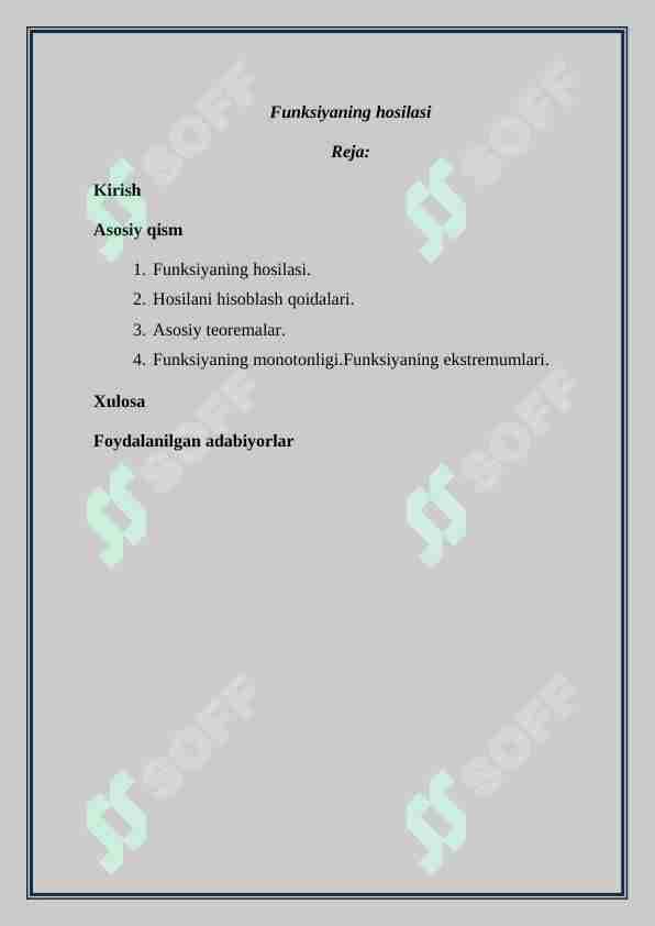 Funksiyaning hosilasi