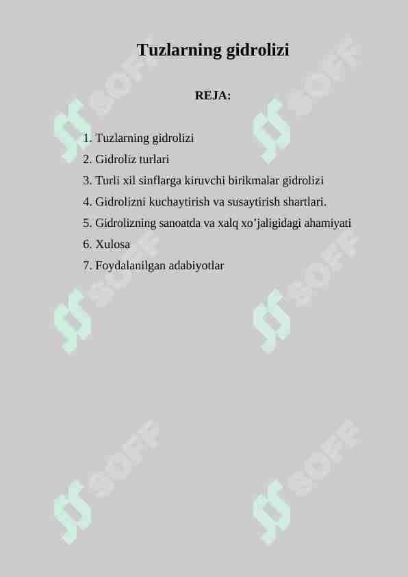Tuzlarning Gidrolizi