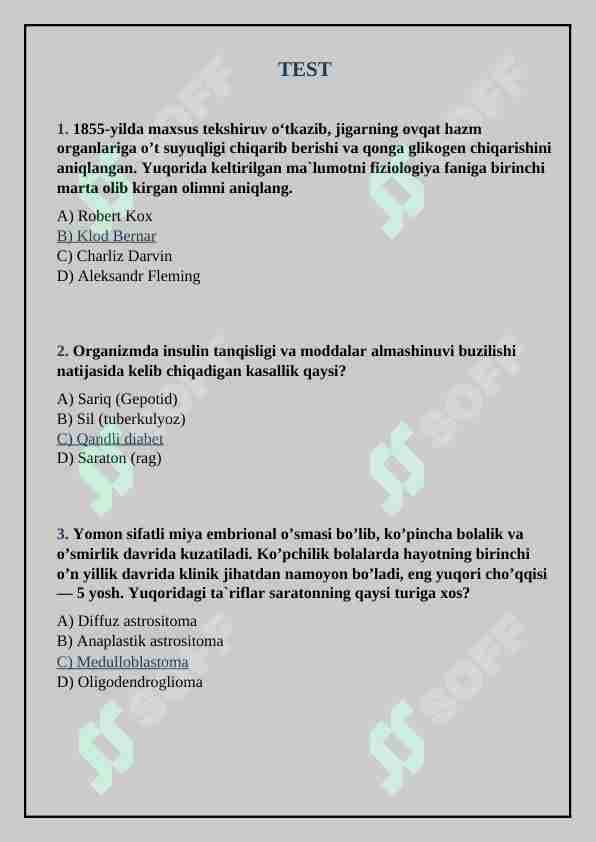 Inklyuziv ta`lim. Gospital pedagogika fanifan test