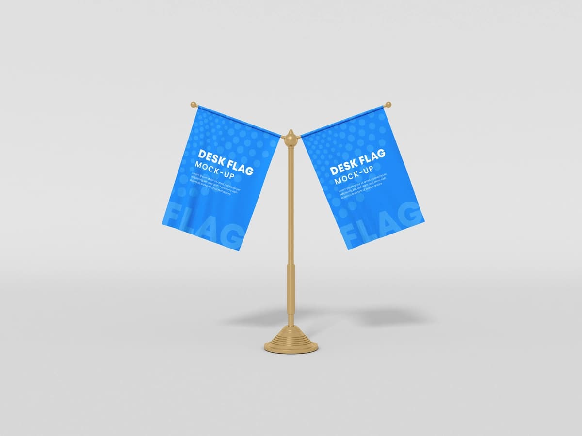 Mini metall stendli stol bayrog'i maketi | Mini metal stand desk flag mockup