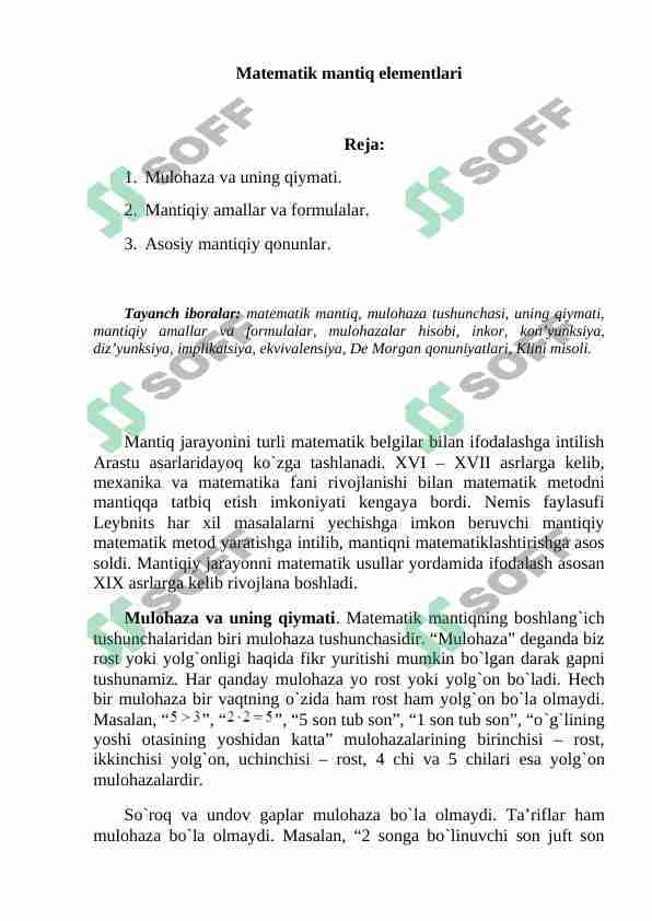 Matematik mantiq elementlari
