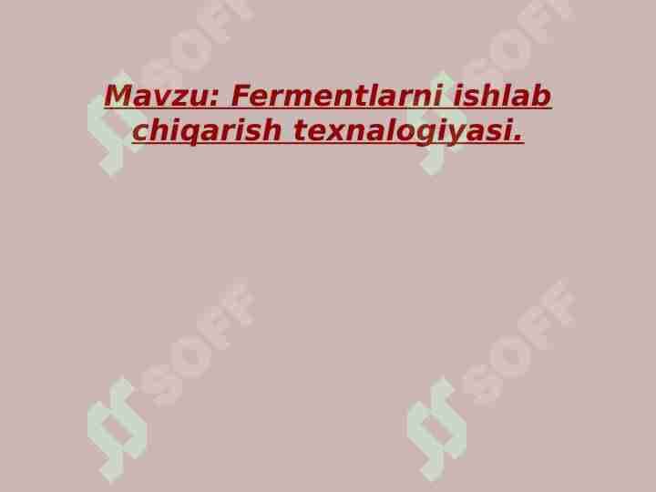 Fermentlarni ishlab chiqarish texnalogiyasi