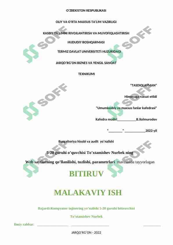 Web saytlarning qo’llanilishi, tuzlishi, parametrlari