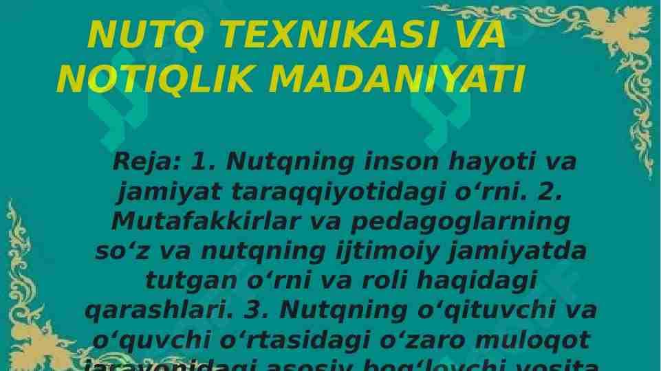 Nutq texnikasi va notiqlik madaniyati