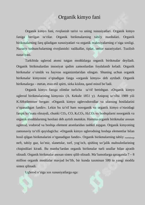 Organik kimyo fani