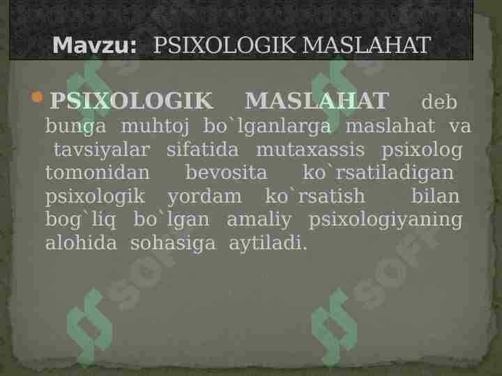 PSIXOLOGIK MASLAHAT