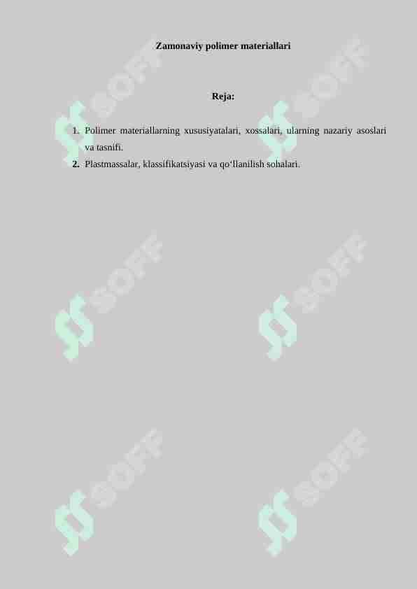 Zamonaviy Polimer materiallari.
