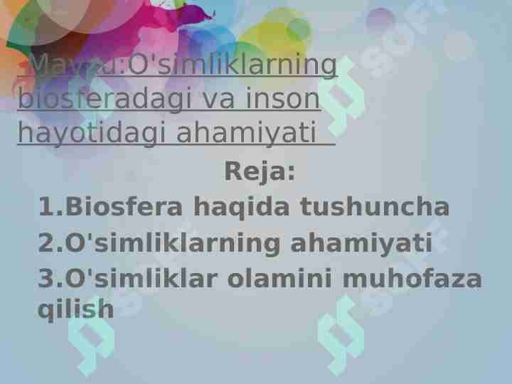O'simliklarning biosferadagi va inson hayotidagi ahamiyati