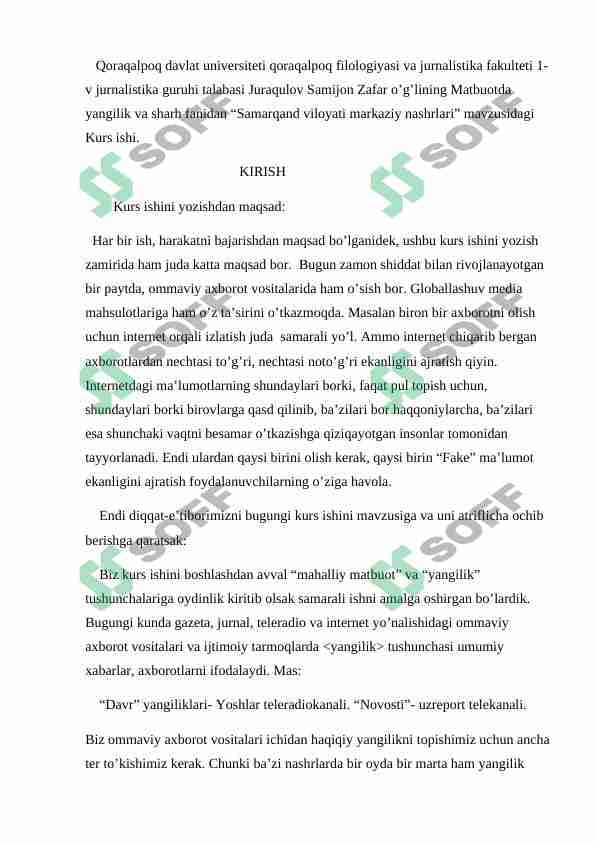 Samarqand viloyati markaziy nashrlari