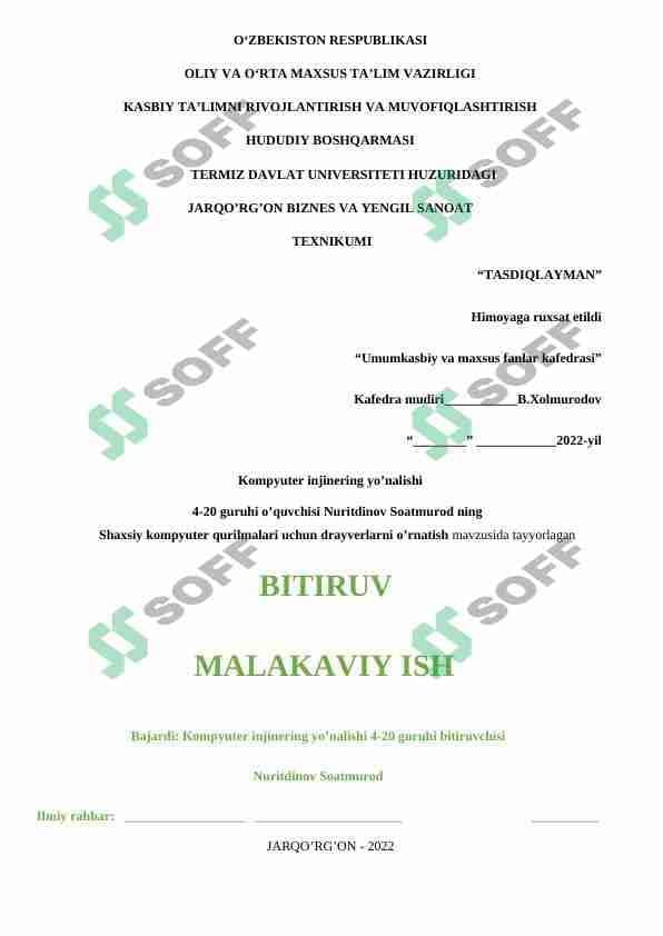 Shaxsiy kompyuter qurilmalari uchun drayverlarni o’rnatish