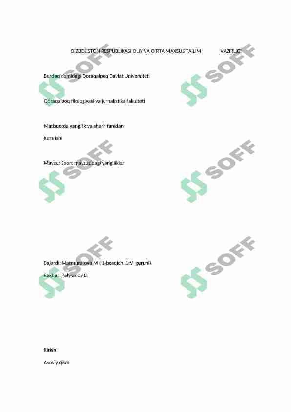 Sport mavzusidagi yangiliklar
