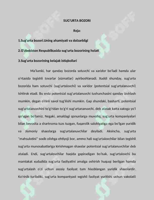 Sug'urta bozori haqida umumiy ma'lumot