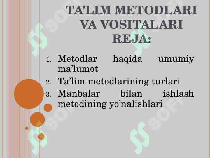 Ta’lim metodlari va vositalari