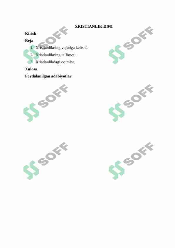 Xiristianlik dini Mustaqil ishi