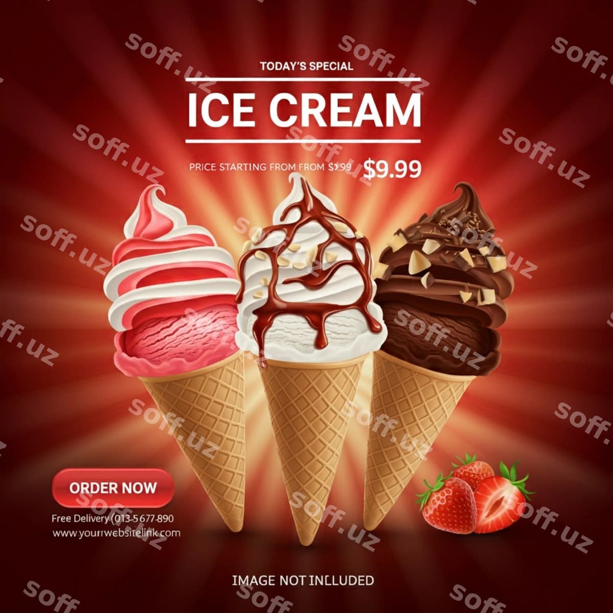 Reklama muzza qizil fon bilan | Ad ice cream with red background