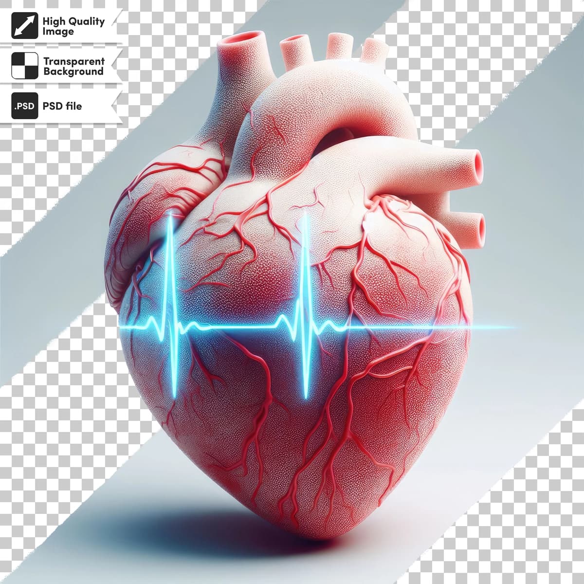 Psd yurak urishi belgisi, yurak urishi EKG grafigi shaffof fon bilan | Psd heart symbol heart beat ecg graph transparent background with