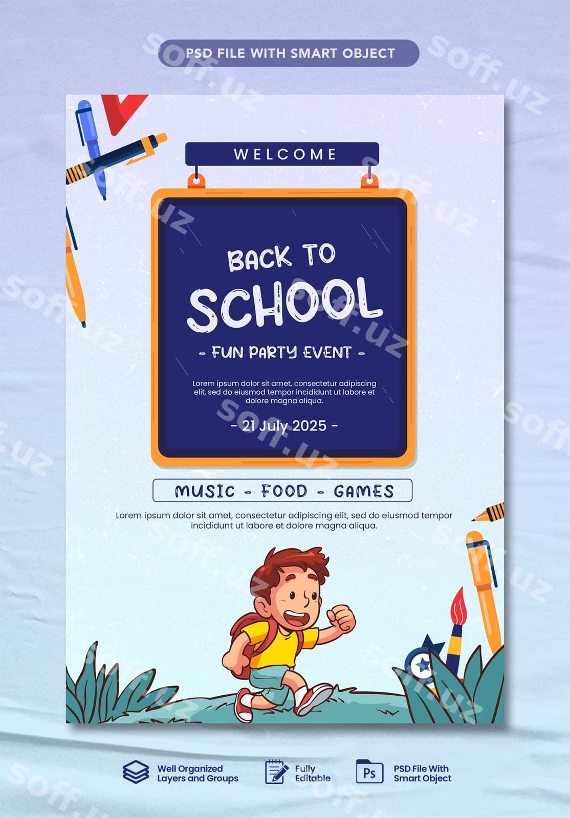 Maktabga qaytish poster dizayn shabloni | Back school poster design template
