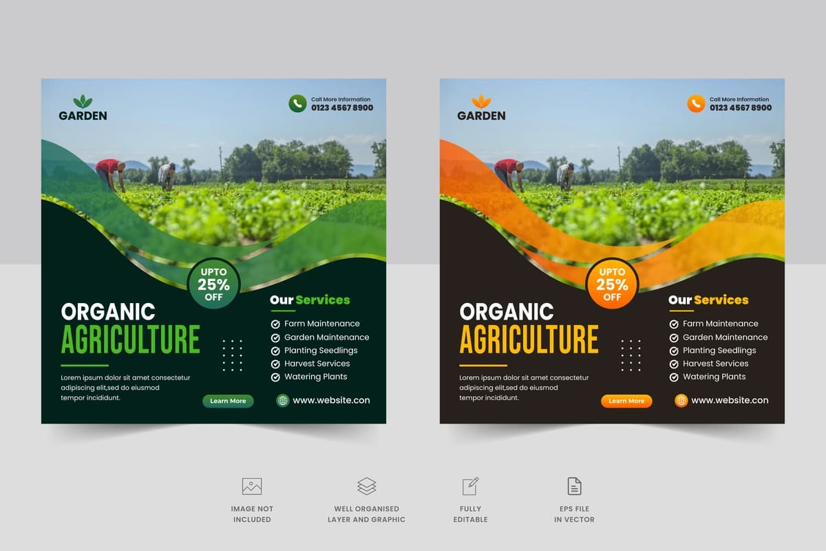 Qishloq xo'jaligi xizmatlari ijtimoiy media post banner agro farm | Agriculture farming services social media post banner agro farm