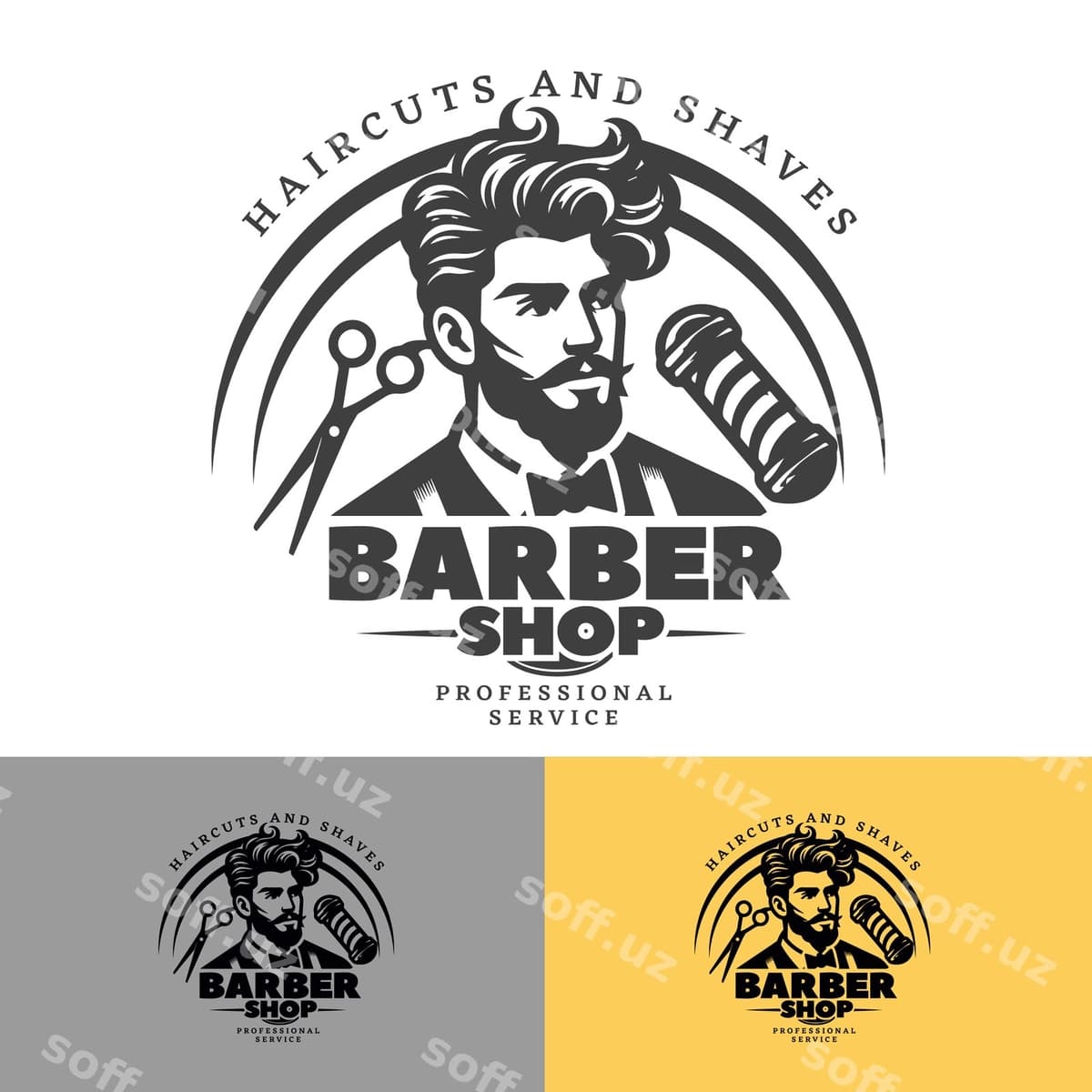 Barbier salon logotipi sochli erkak | Barber shop logo man with beard