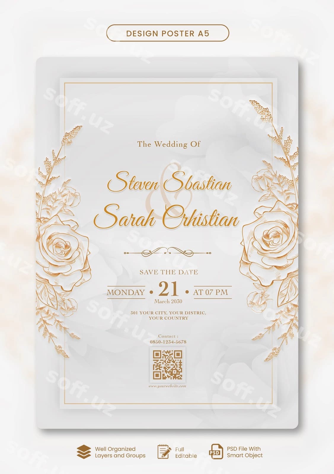 Chiroyli oltin gulli to'y taklifnomasi | Beautiful gold floral wedding invitation