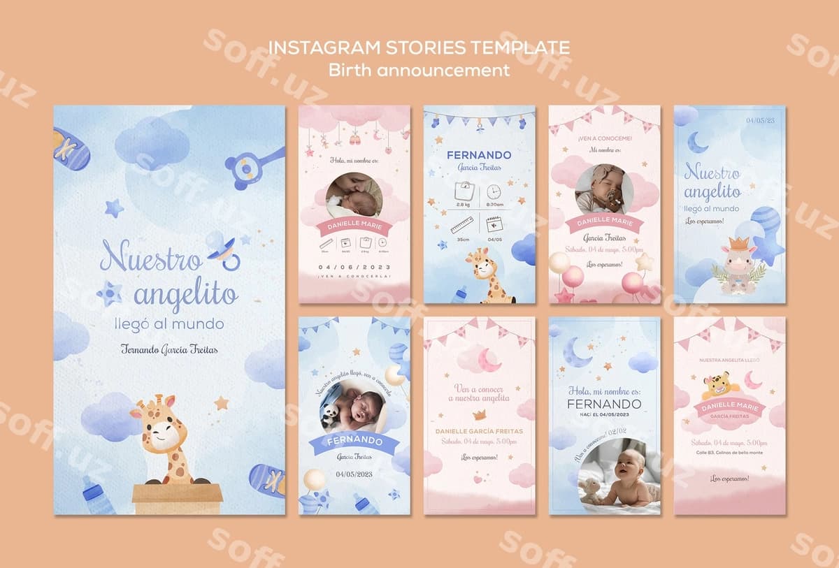 Tug'ilish e'loni Instagram Stories | Birth announcement instagram stories