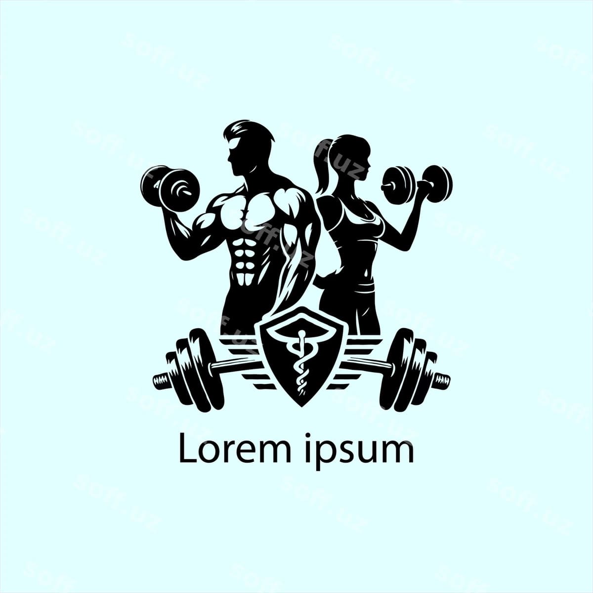 Qora jim logotipi erkak ayol oq fonda | Black gym logo man woman white background