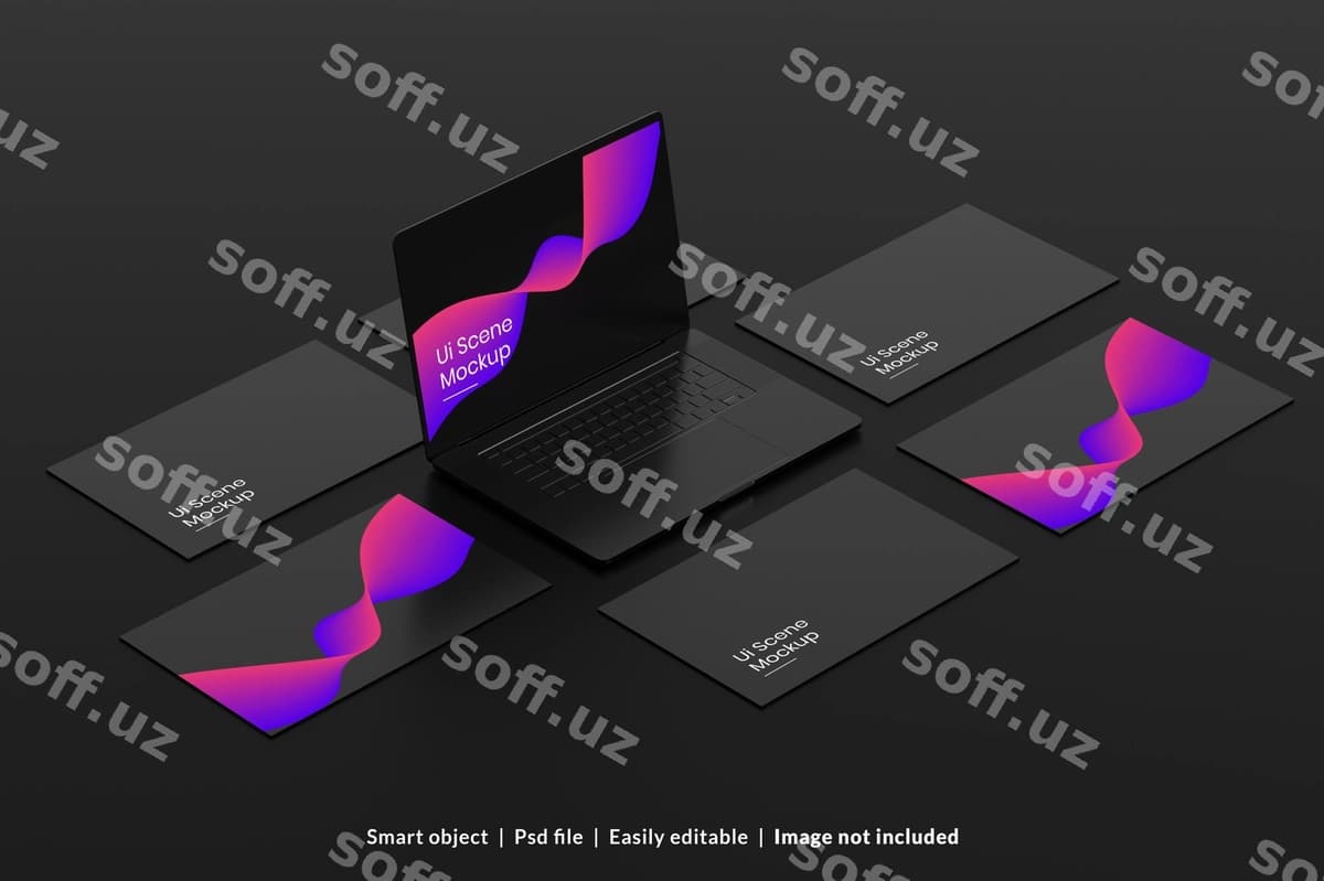 Qora ko'plab qurilmalar moslashuvchan namunalar | Black multi devices responsive mockups