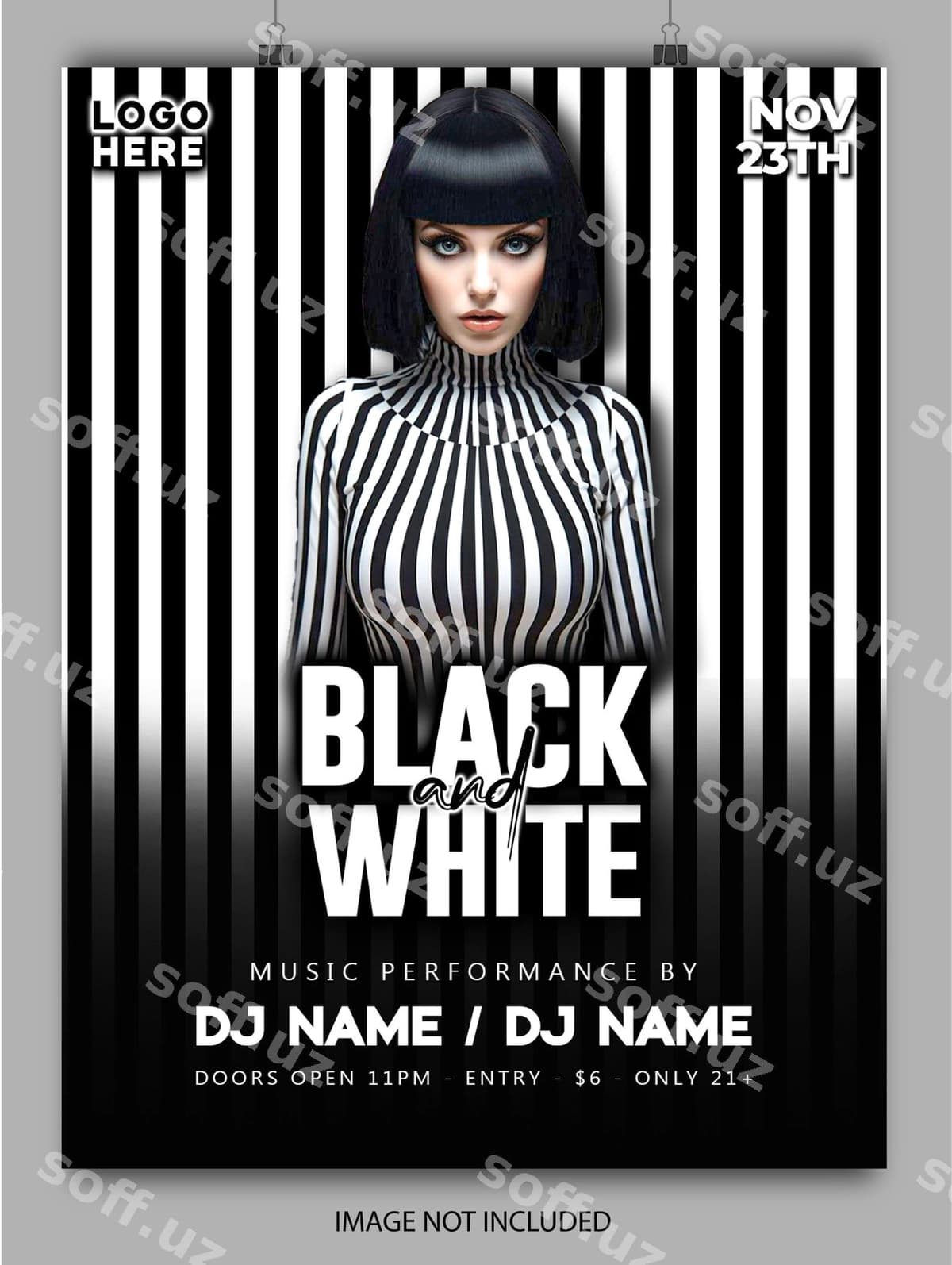 Qora oq to'yga flyer psd shablon | Black white party flyer psd template
