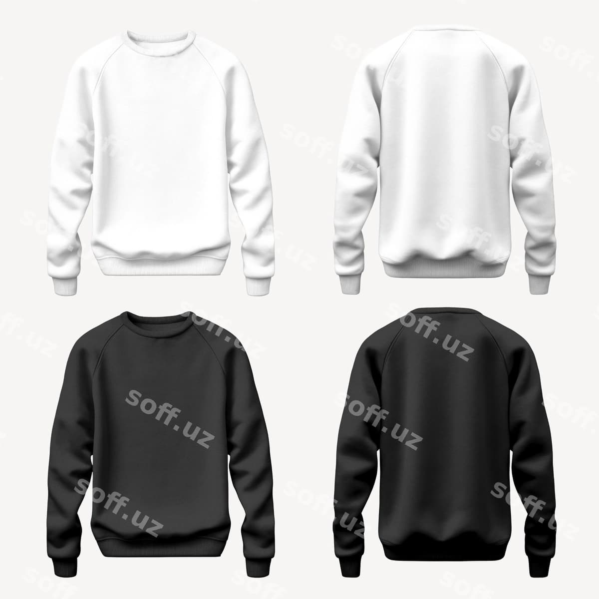 Bo'sh oq va qora futbolkalar namunasi | Blank white black sweatshirts mockup