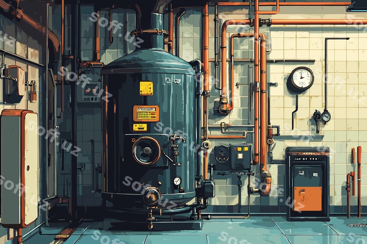Boiler xona ta'mir sahna illustratsiyasi | Boiler room repair scene illustration