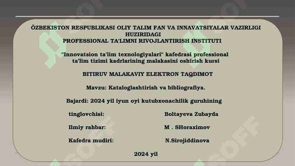 Kataloglashtirish va bibliografiya