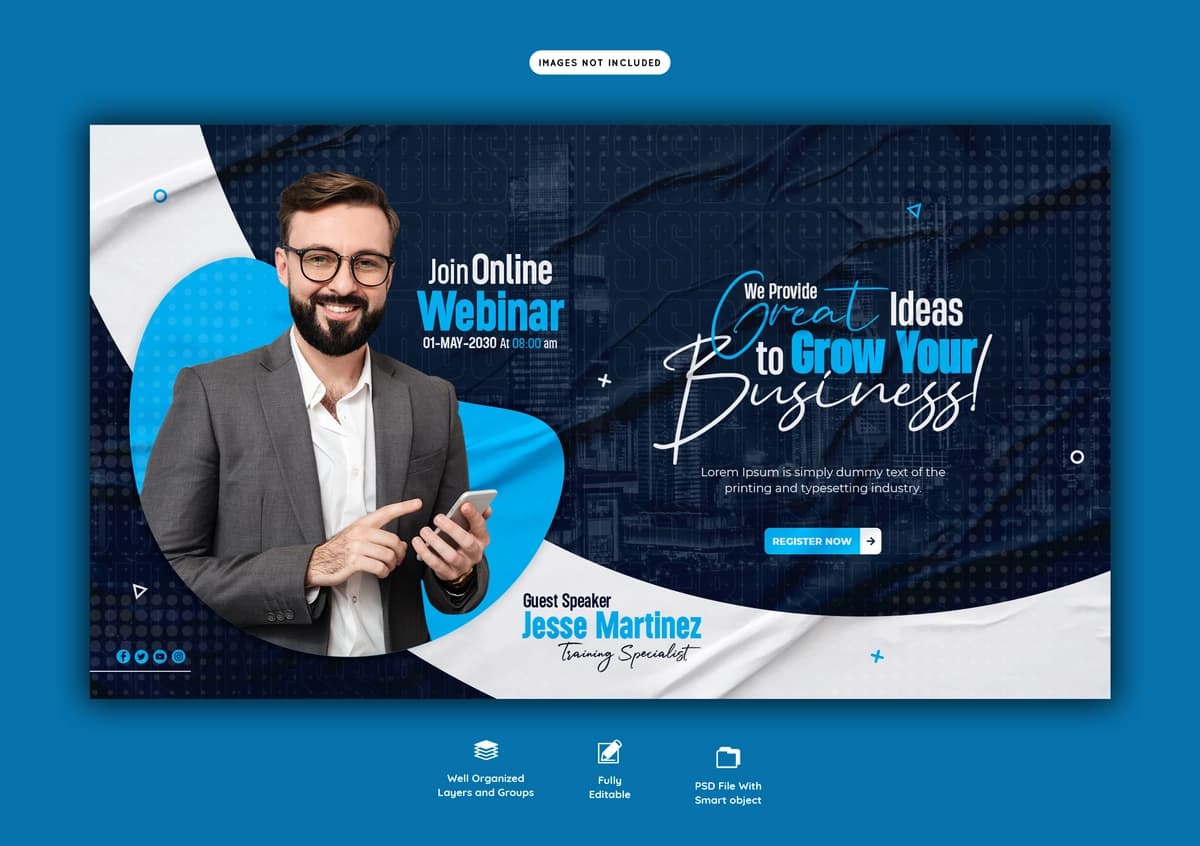 Raqamli marketing jonli vebinar korporativ veb-banner shabloni | Digital marketing live webinar corporate web banner template