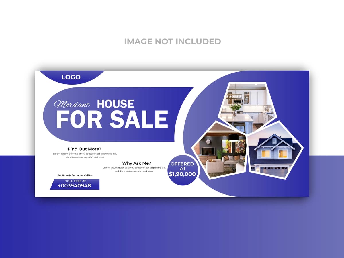 Uy sotuvi varaqasi zamonaviy ko'chmas mulk reklama taxtasi dizayni | House sale flyer modern real estate advertisement billboard design