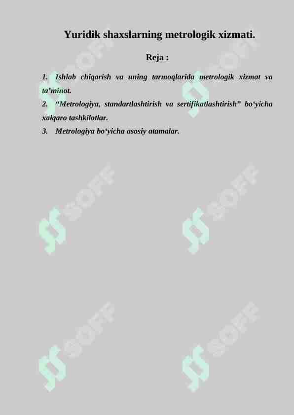 Yuridik shaxslarning metrologik xizmati
