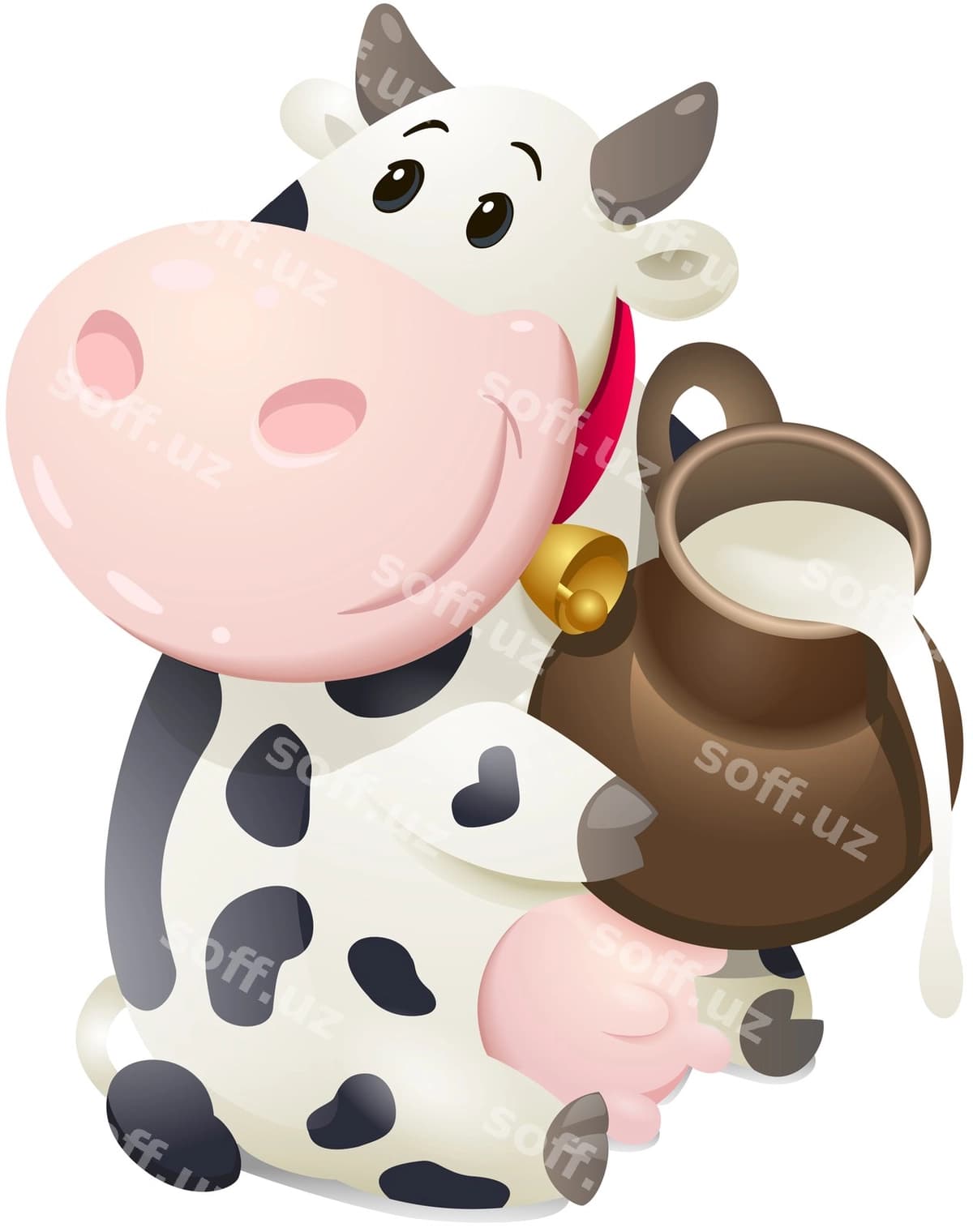 Kartun qalin sigir chiqirdoq sut bilan | Cartoon chubby cow with jug milk