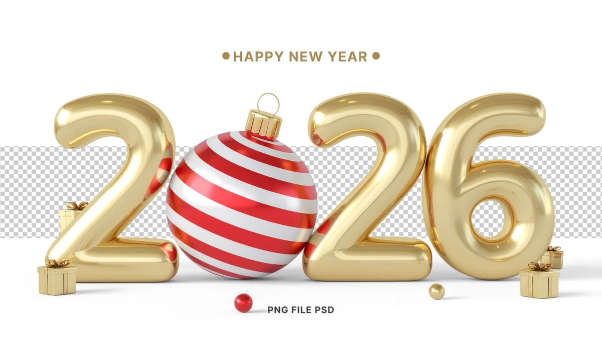 Qizil Rojdestvo bezakli oltin 2026 raqamlari | Gold 2026 numbers with red christmas ornament