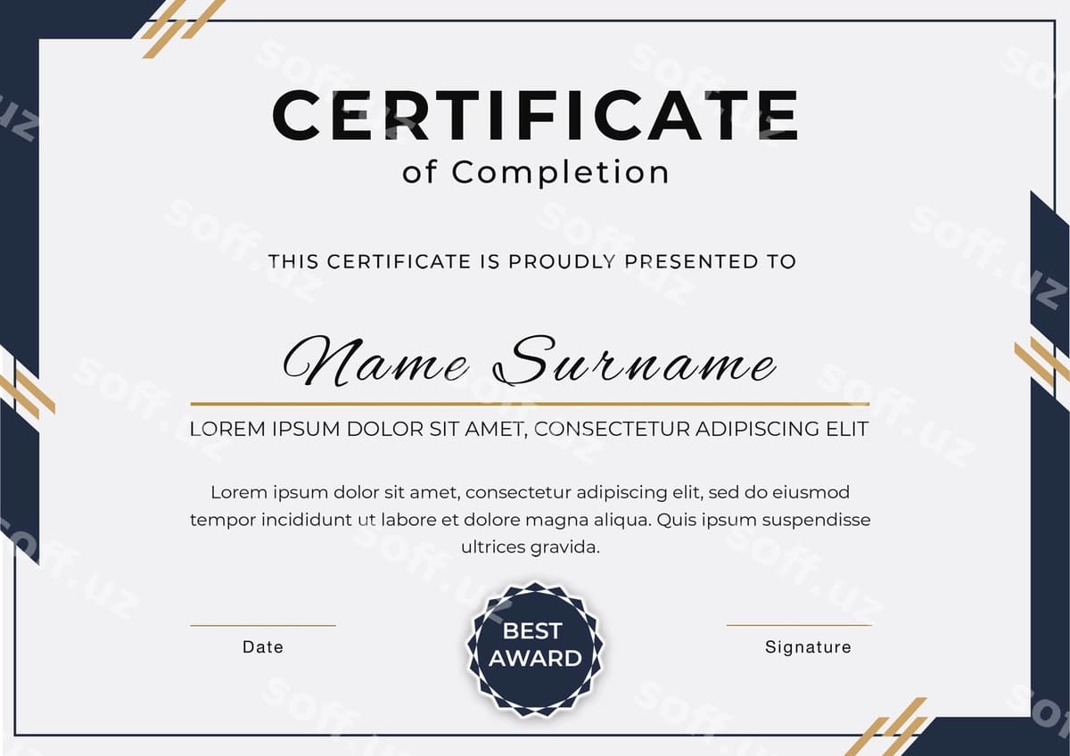 Turli elementlarga ega sertifikat | Certificate with different elements
