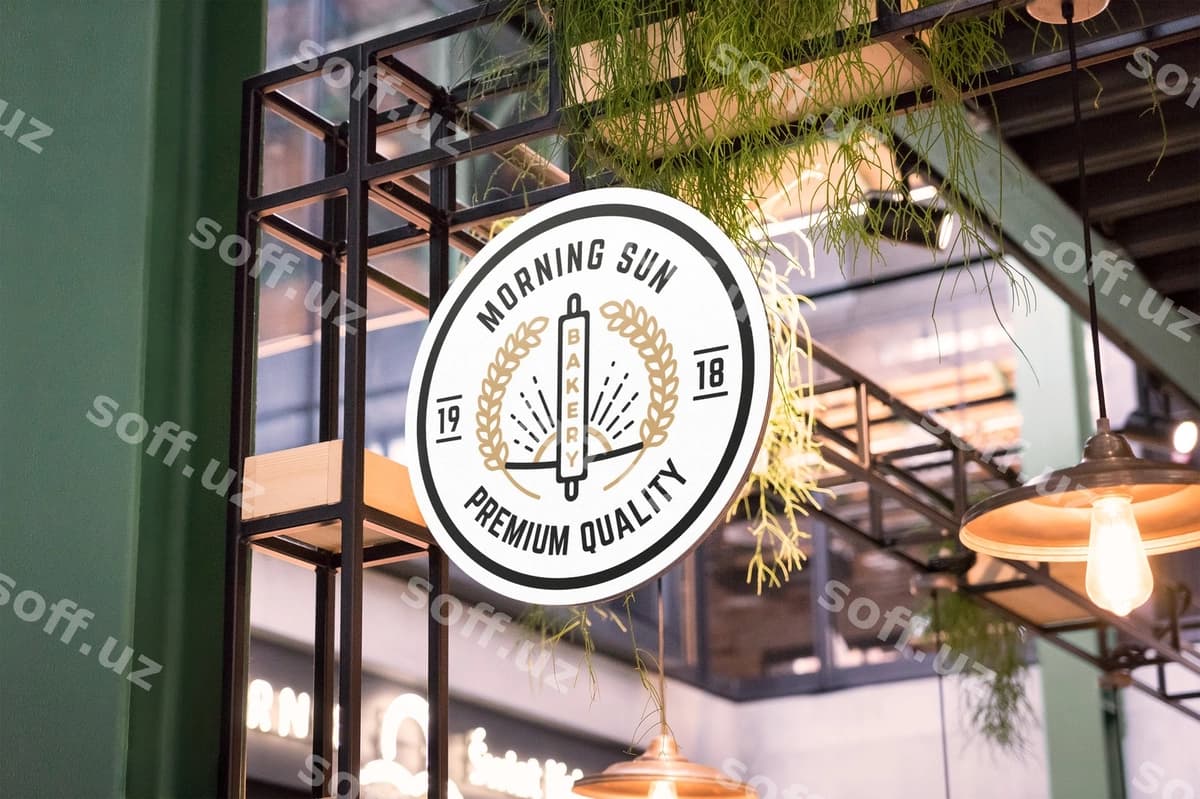Doira doʻkon belgisi namunasi | Circular shop sign mockup